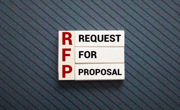 RFP word on wooden blocks, white background, business concept. business and finance.