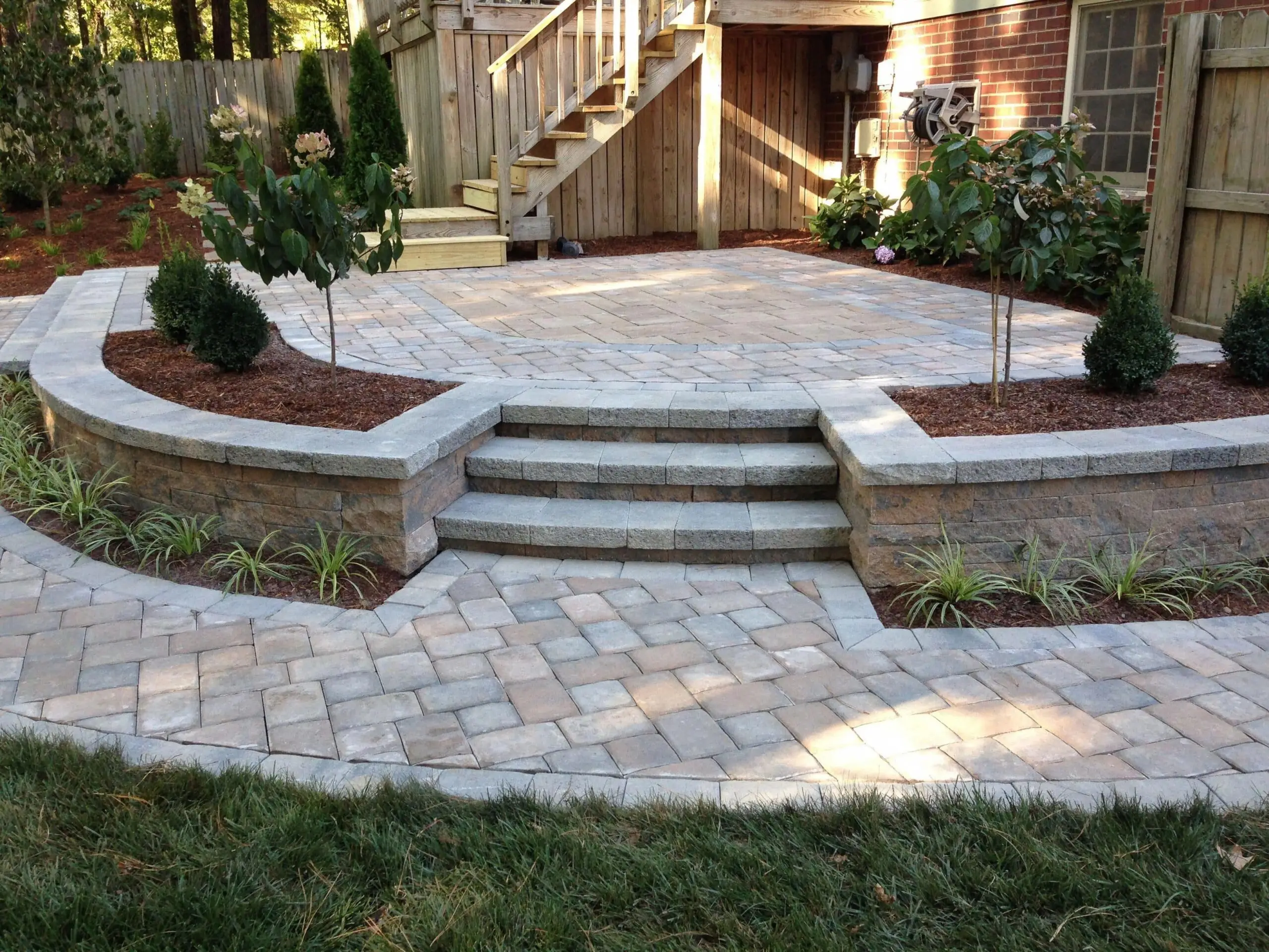Hardscape staircase and walkway design that was built by LRC Construction in Brantford, Ontario, Canada