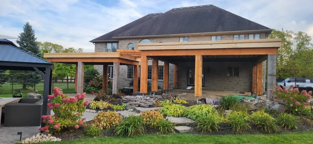 Hardscape walkway in backyard garden by LRC Construction in Brantford Ontario Canada