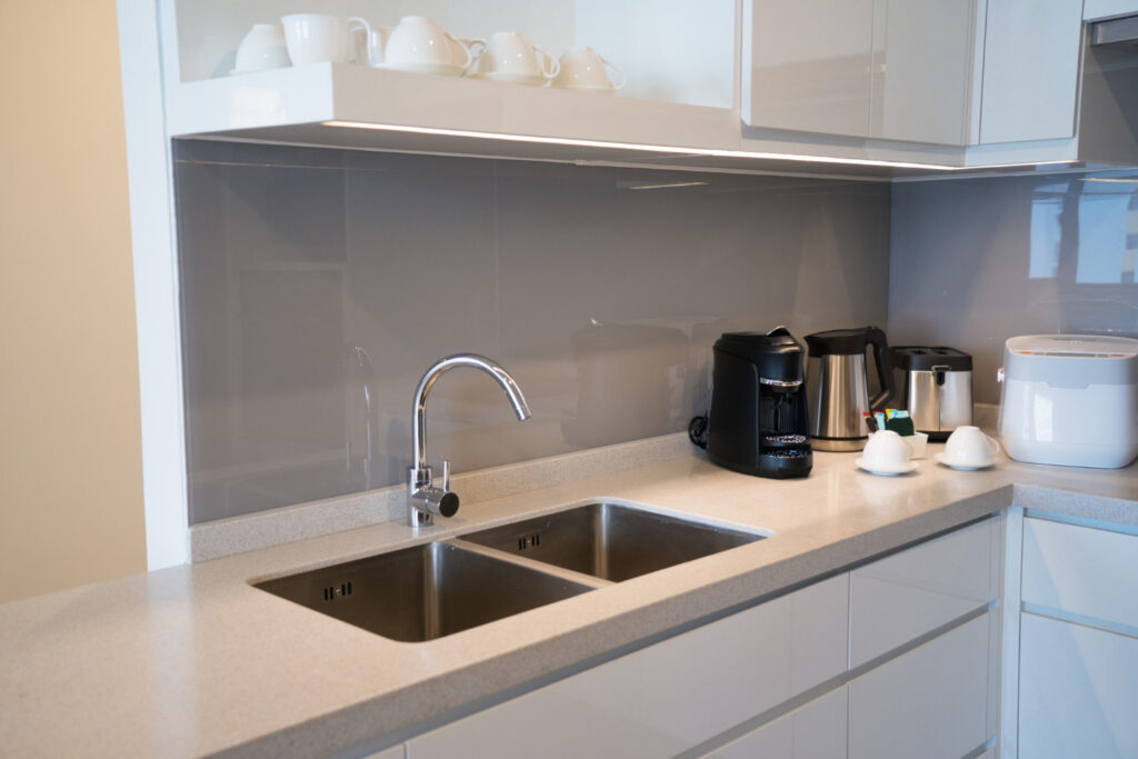 kitchen with new backsplash